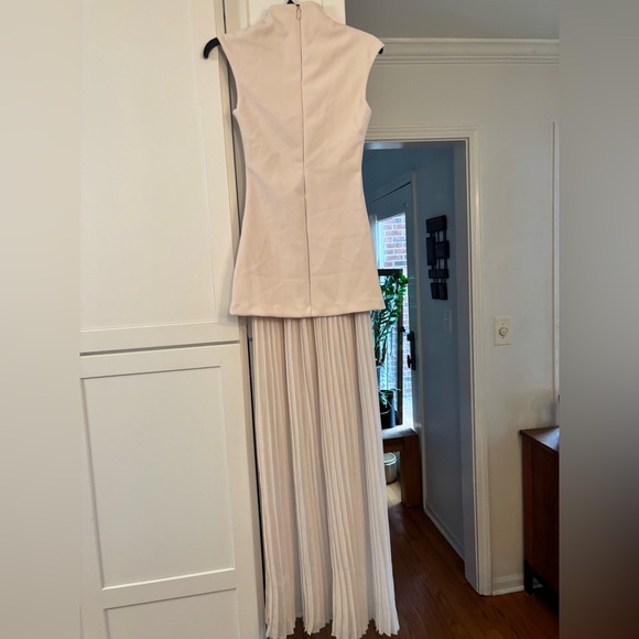 Naked Wardrobe Funnel Neck Mixed Media Maxi Dress in cream off white - Picture 5 of 8